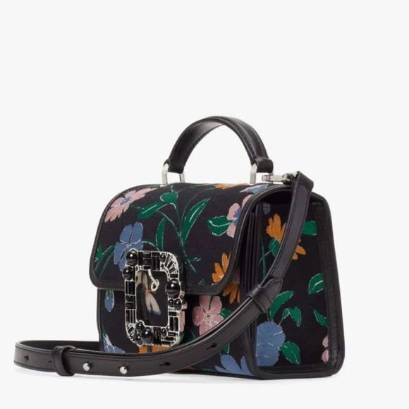 kate spade | Bags | Kate Spade Lovitt Buckled Floral Jacquard Small Top Handle Crossbodyblack 